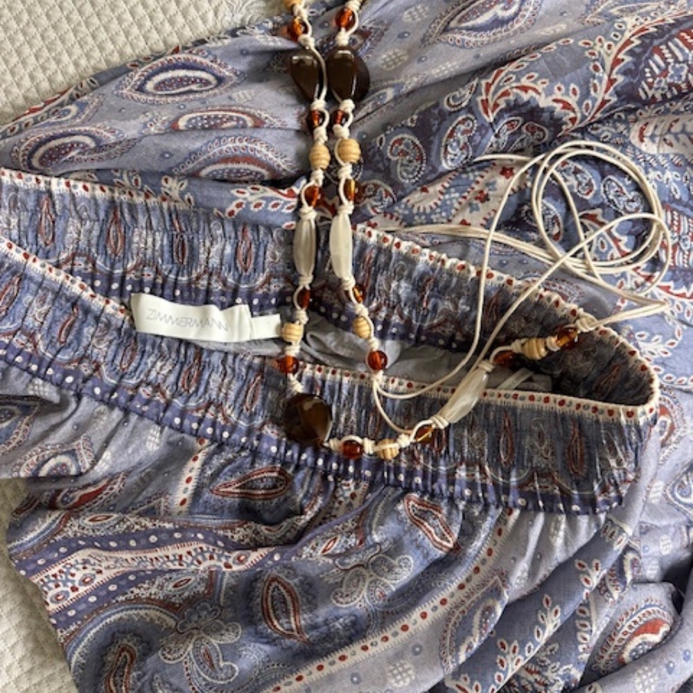 Zimmermann Vitali Belted A-Line Print Silk Maxi Skirt 1 (4-6) Blue Paisley - Picture 7 of 8